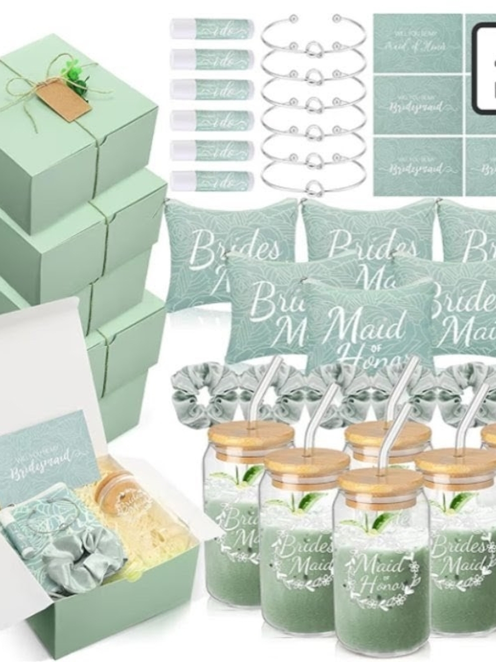 Bridal Party Gift Set - Mint Green Bridesmaid & Maid of Honor Boxes